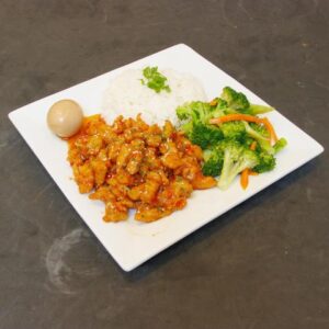 Sweet Thai Chili Popcorn Chicken Rice Plate